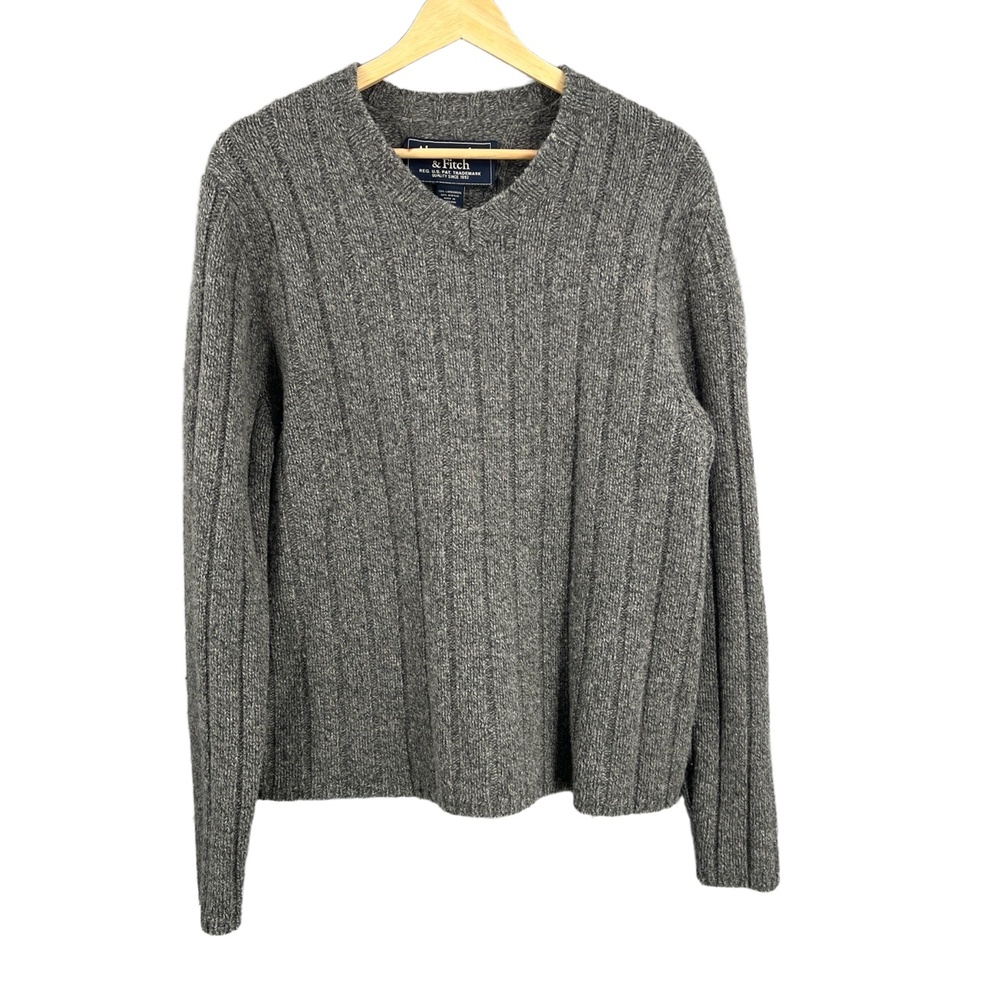 Abercrombie And Fitch‎ Sweater Grey Ribbed Texture Long Sleeve VNeck Medium Y2K